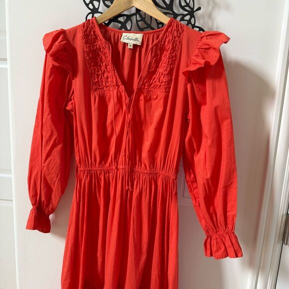 CLEOBELLA Marseilles Ruffled Sleeve Midi Dress in Red S - Picture 5 of 13